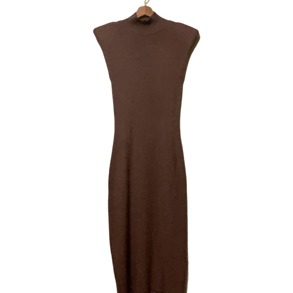 “And Now This” Brown Ribbed Turtleneck Sleeveless Sweater Dress - Picture 2 of 5